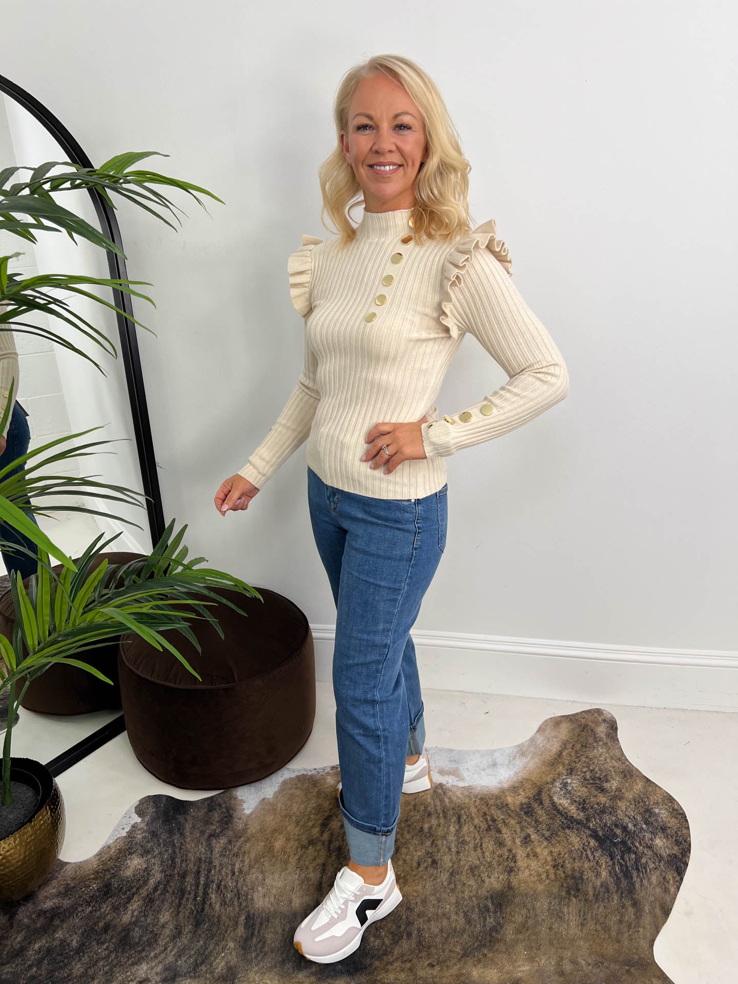 The Alba - Long Sleeve Knit with Gold Button Detailing