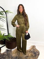 The Mary - Green Satin Long Sleeve Jumpsuit