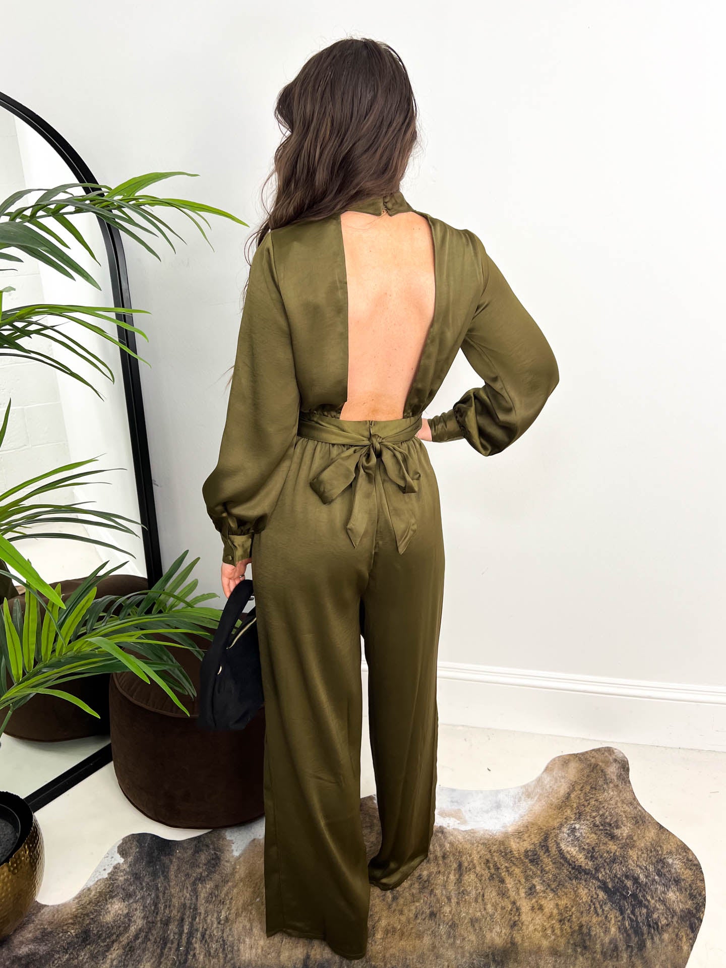 The Mary - Green Satin Long Sleeve Jumpsuit