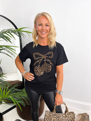 The Safiya - Sequin Leopard Print Cherry T-Shirt