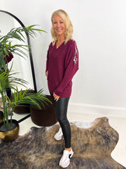 The Boux - Diamante Bow Detail Sleeve Knit
