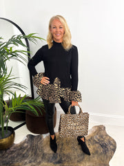 The Terra - Knitted Top with Leopard Print Shirt Attachment
