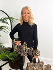 The Terra - Knitted Top with Leopard Print Shirt Attachment