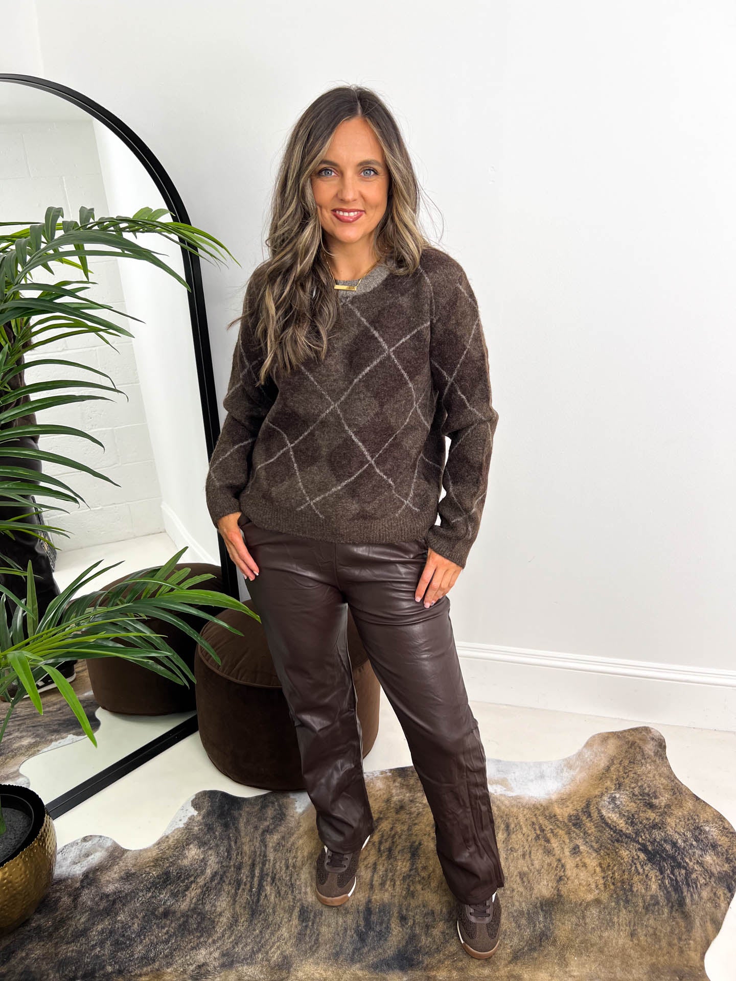 The Ellis - Chocolate Argyle Knit