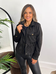 The Tabby Suede - Tie Waist Bomber Jacket