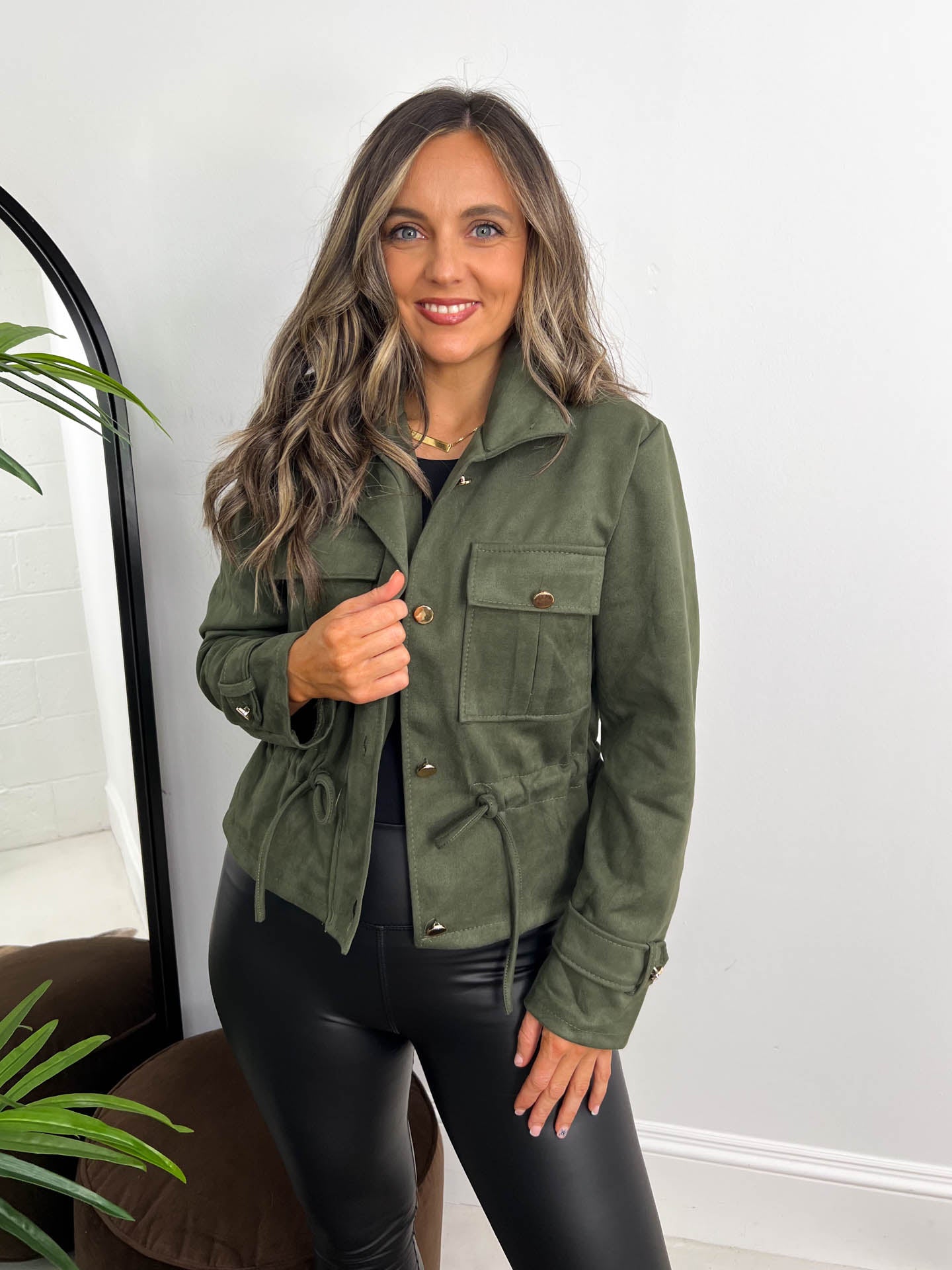 The Tabby Suede - Tie Waist Bomber Jacket
