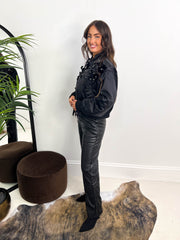 The Ava - Satin Bomber with Floral Embellishment
