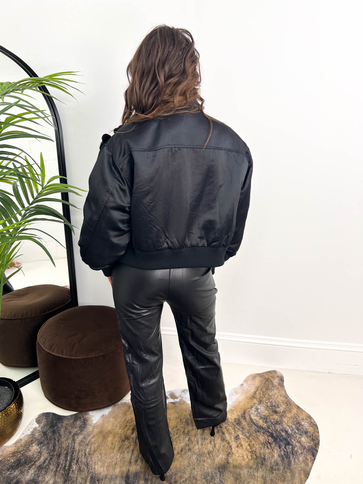 The Ava - Satin Bomber with Floral Embellishment