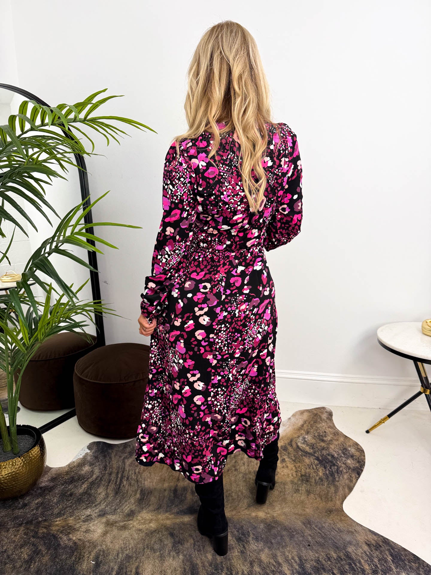 The Cass - Leopard Print Long Sleeve Midi Dress
