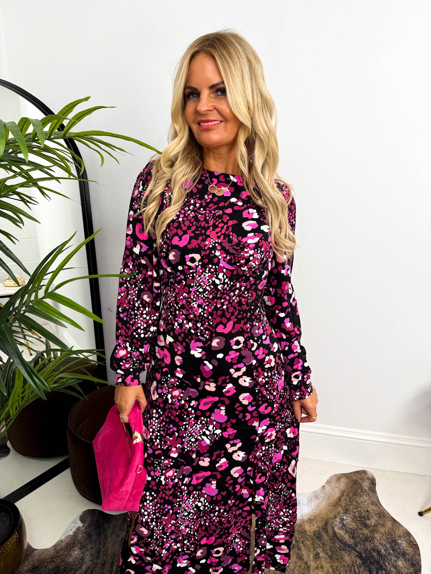 The Cass - Leopard Print Long Sleeve Midi Dress