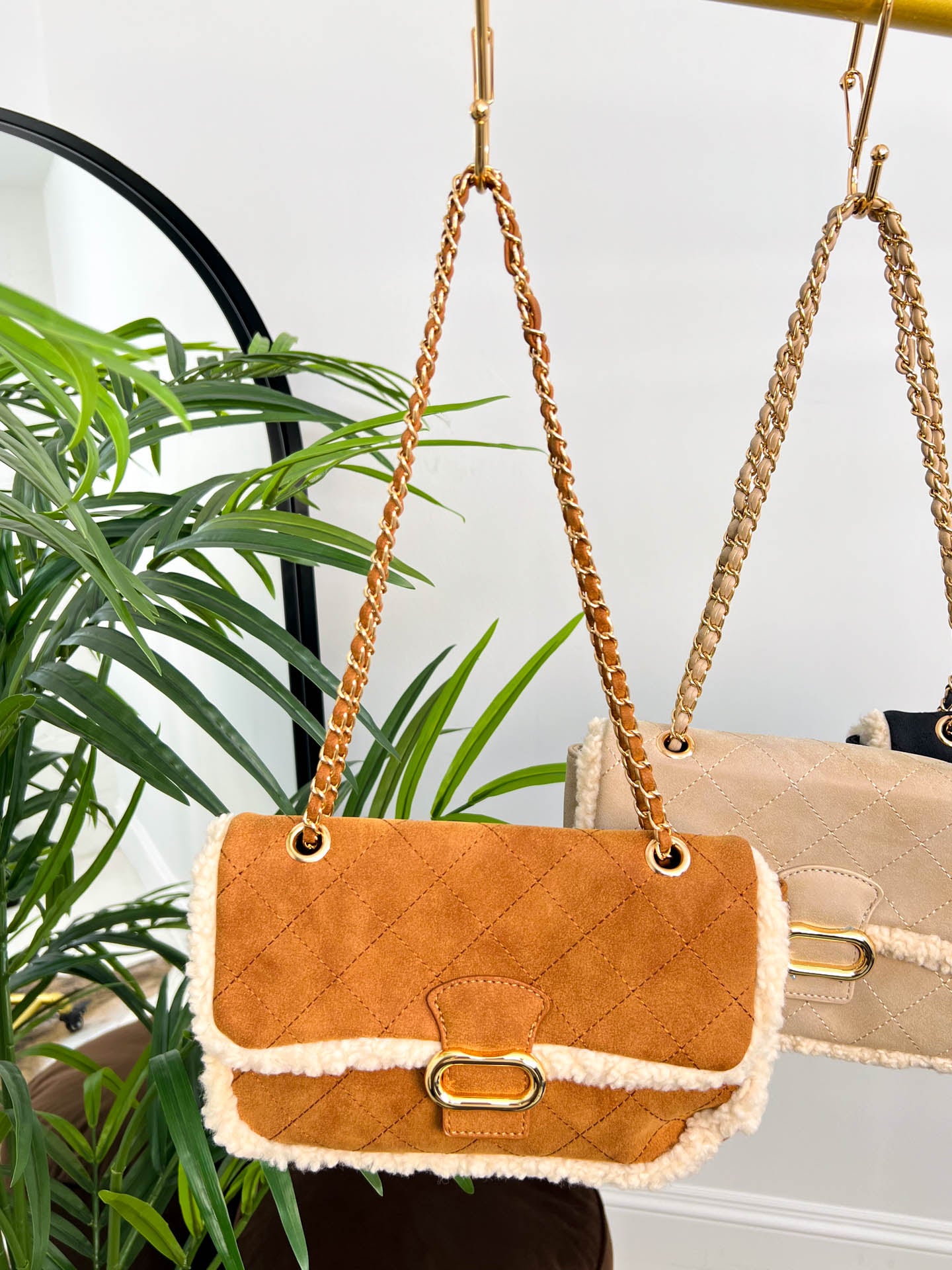 The Isabelle - Shearling Detail Faux Suede Handbag