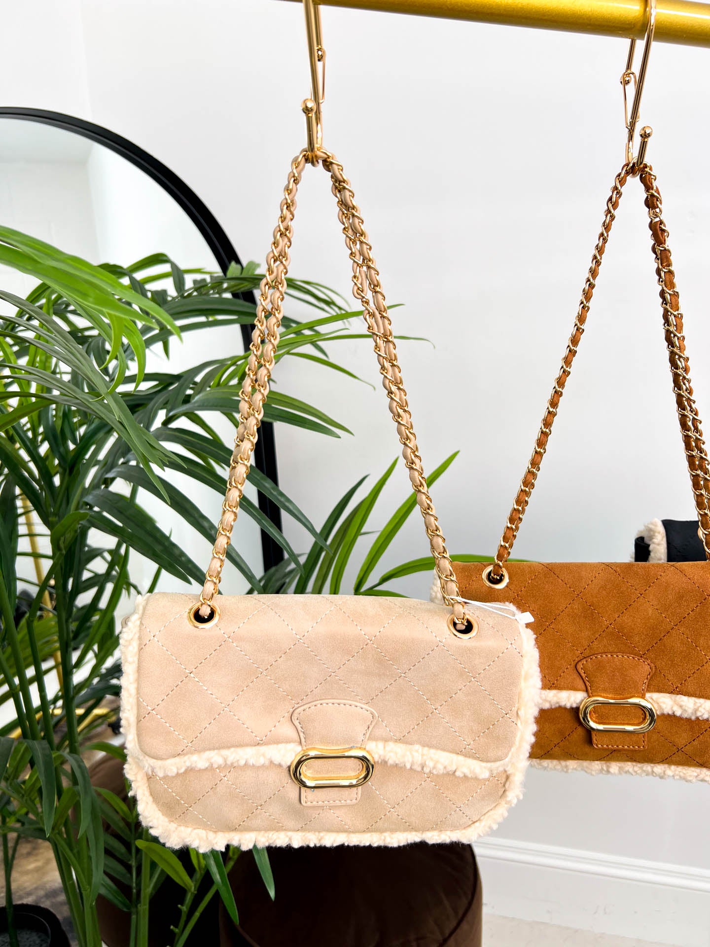 The Isabelle - Shearling Detail Faux Suede Handbag