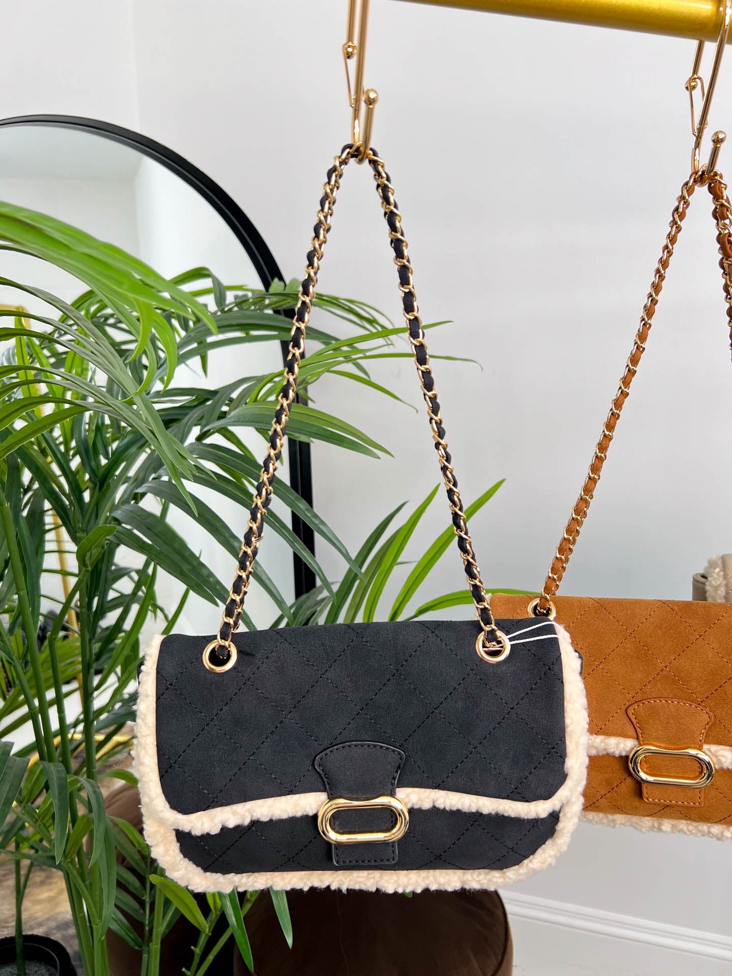 The Isabelle - Shearling Detail Faux Suede Handbag