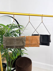The Fia - Faux Suede Studded Clutch