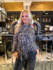 The Bethany - Leopard Print  Tie Neck Floaty Blouse