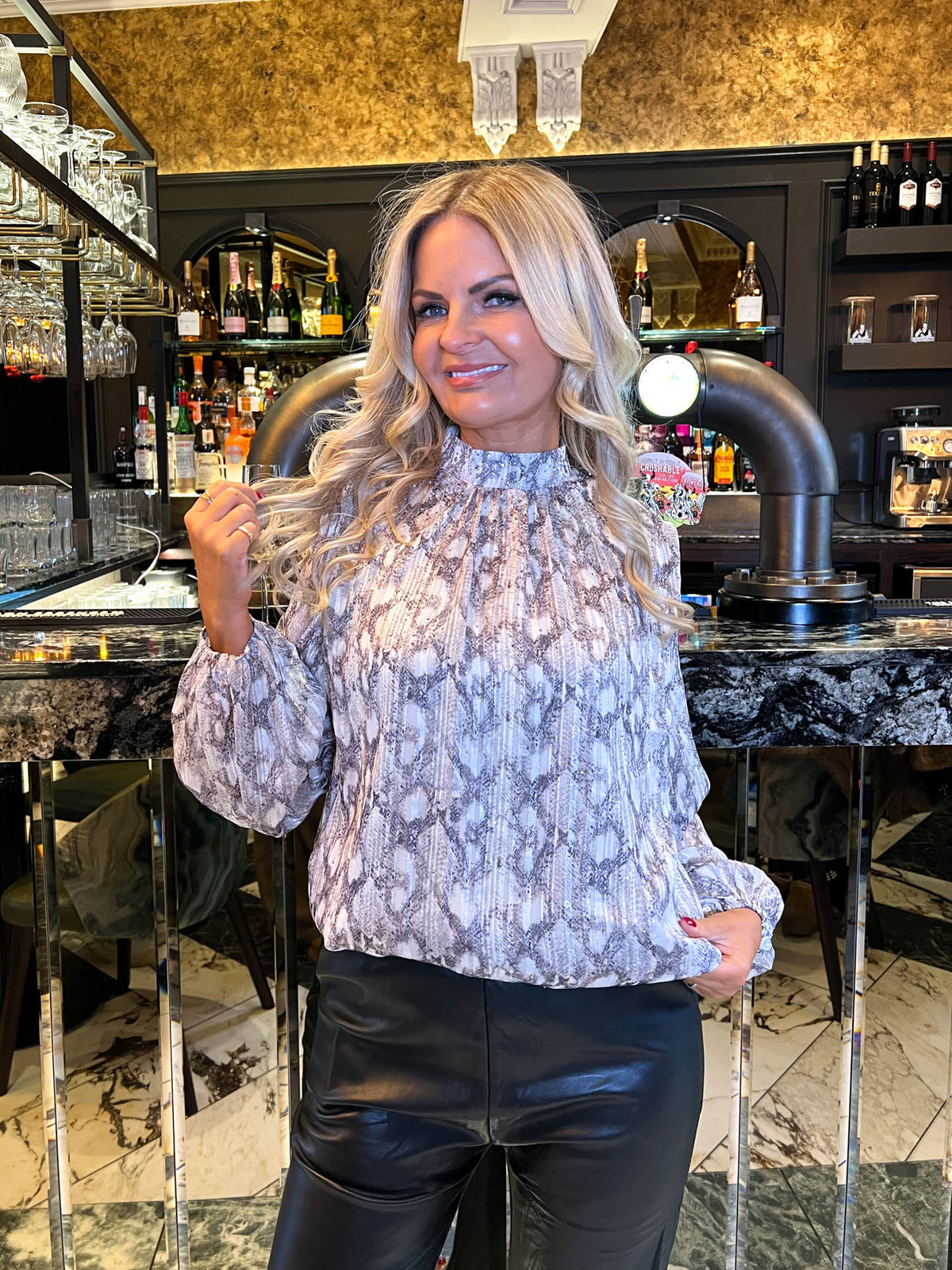 The Adley - Snake Print Long Sleeve Blouse