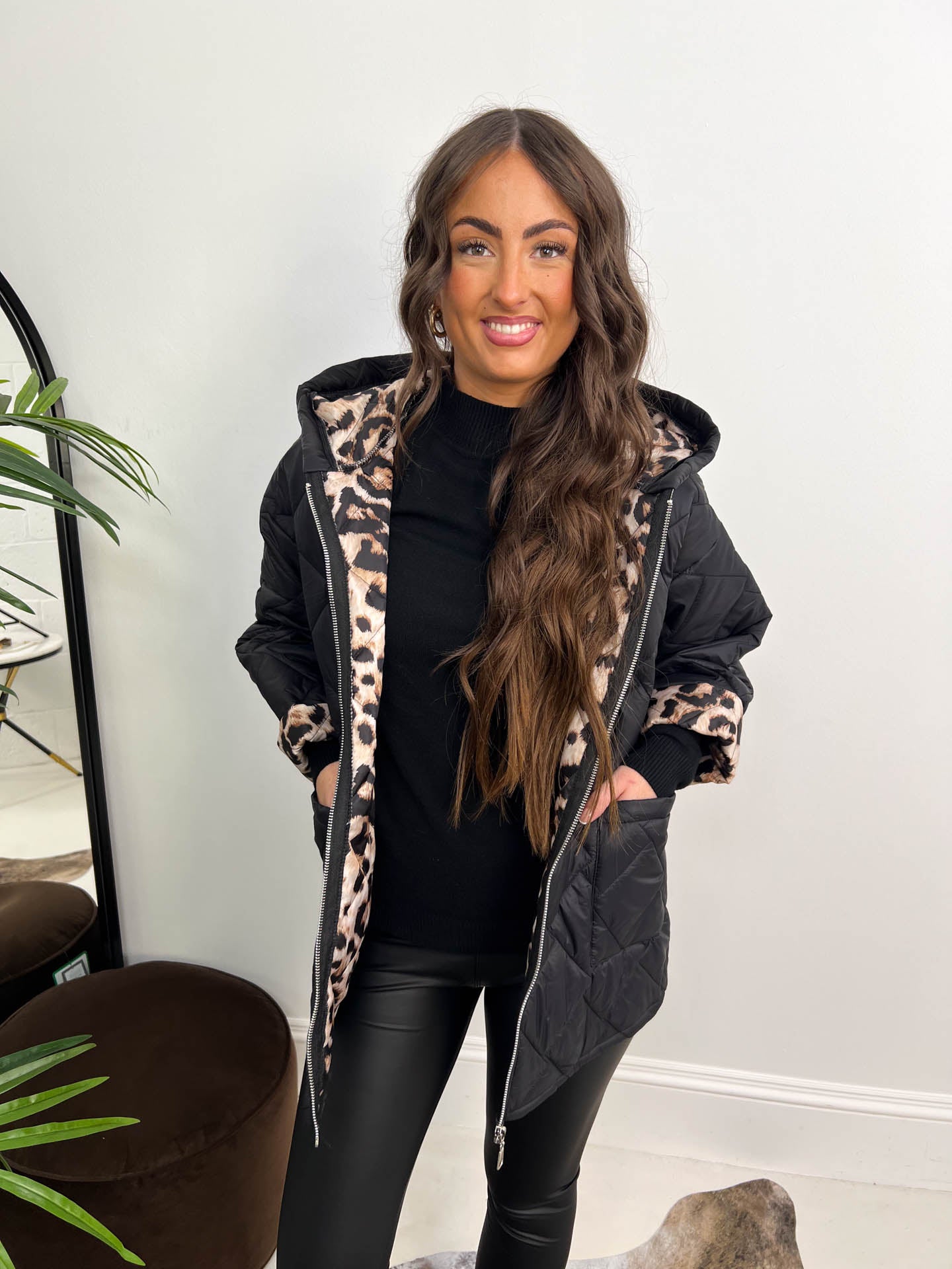 The Amelie - Hooded Padded Jacket with Leopard Print