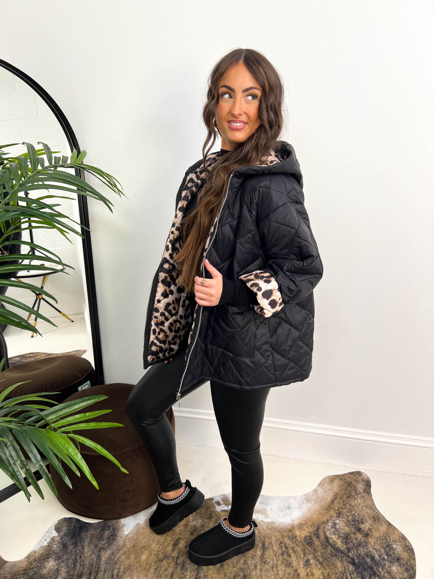 The Amelie - Hooded Padded Jacket with Leopard Print