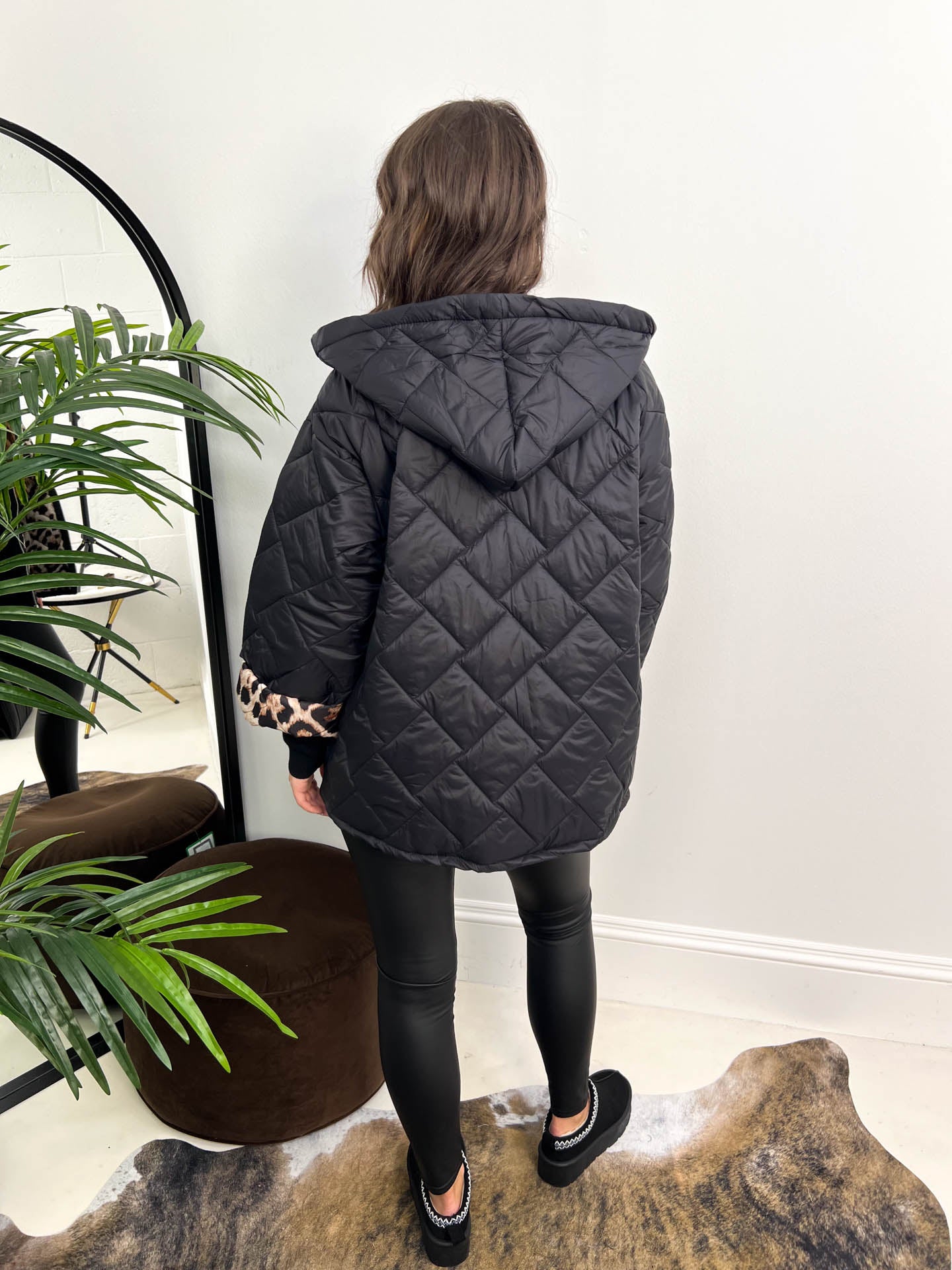 The Amelie - Hooded Padded Jacket with Leopard Print