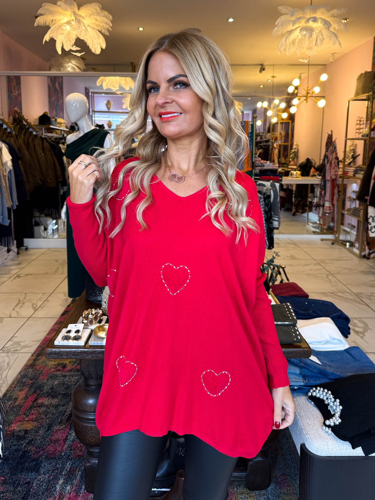 The Debbie - Heart Detailing V-Neck Oversized Knit