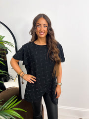 The Christina - Diamante Detail Short Sleeve Split Blouse