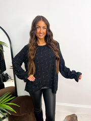 The Christina - Diamante Detail Long Sleeve Split Blouse