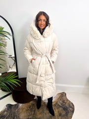 The Carrie - Long Line Puffer Coat with Fur Hood