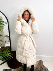 The Carrie - Long Line Puffer Coat with Fur Hood