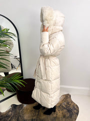 The Carrie - Long Line Puffer Coat with Fur Hood