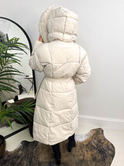 The Giana - Cream Faux Fur Hood Wrap Maxi Coat