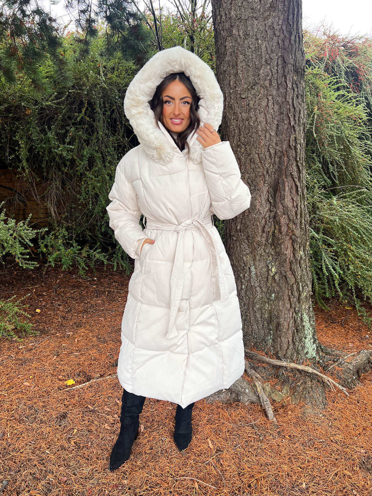The Carrie - Long Line Puffer Coat with Fur Hood