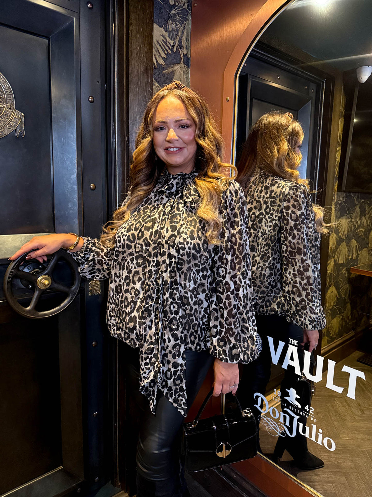 The Bethany - Leopard Print  Tie Neck Floaty Blouse