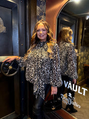 The Bethany - Leopard Print  Tie Neck Floaty Blouse