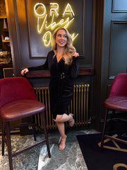 The Nora - Velvet & Diamanté Cross Over Mini Dress with Gold Detailing