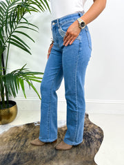 The Kelsie - Studded Pocket Wide Leg Jeans