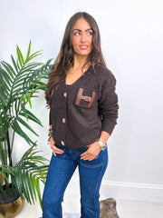 The Henrietta - Leather Pocket Detail V-Neck Cardigan