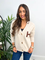 The Henrietta - Leather Pocket Detail V-Neck Cardigan
