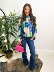 The Ophelia - Floral Watercolour Print Long Sleeve Blouse