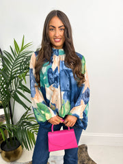 The Ophelia - Floral Watercolour Print Long Sleeve Blouse