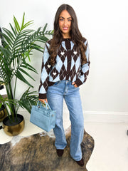 The Kirsten - Argyle and Love Heart Print Cardigan