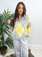 The Tayler - Argyle Print Half Zip Knit