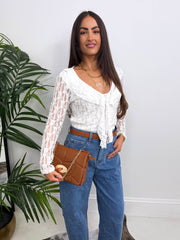 The Nora - Embroidered Ruffle V-Neck Blouse