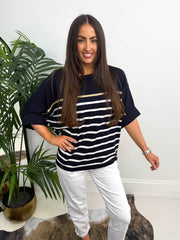 The Margaret - Striped Batwing Sleeve Oversized Knit