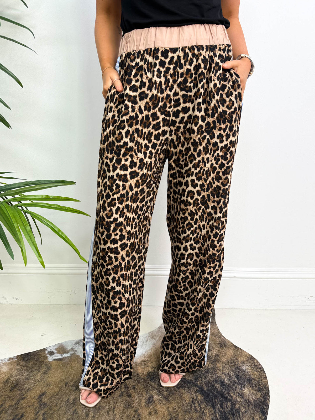 The Vicky - Leopard Print with Striped Detail Trousers