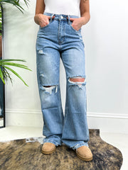 The Janey - High Waisted Ripped Flared Jeans