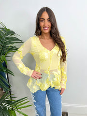 The Rosa - Satin Floral Detail Mesh Blouse