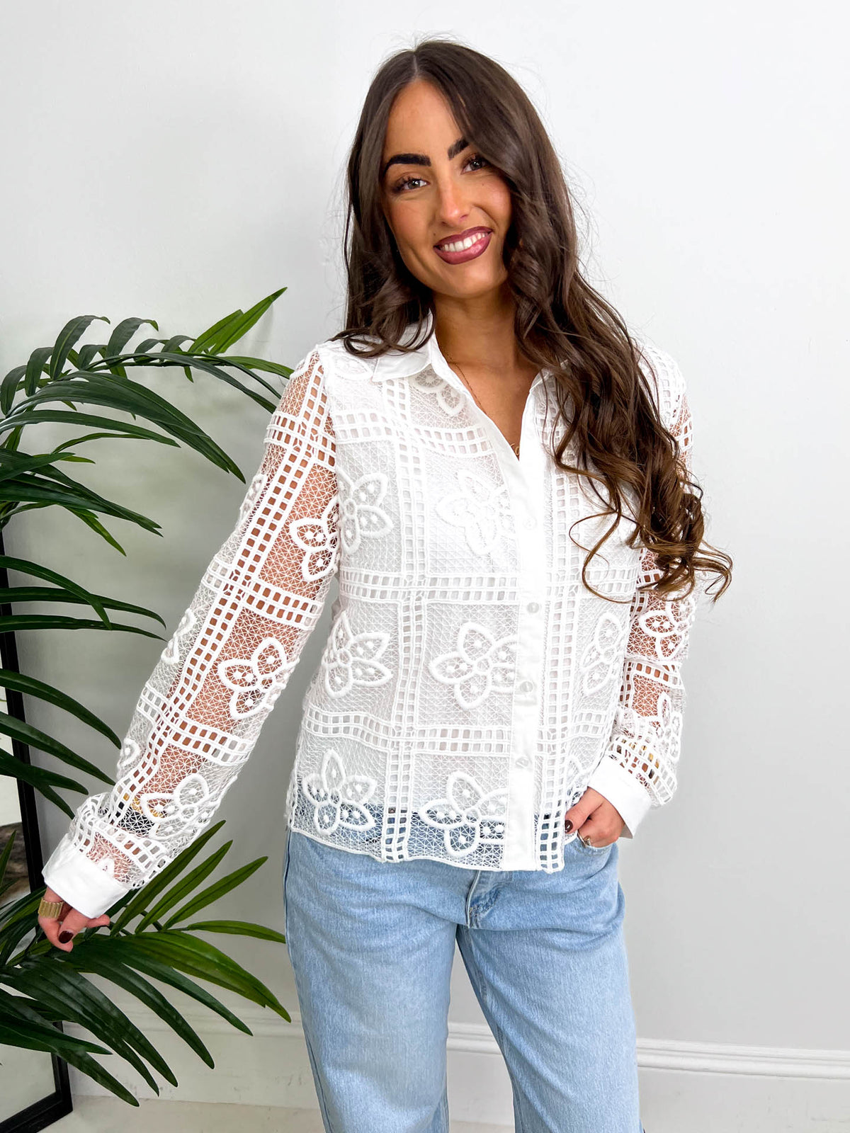 The Brianna - Broderie Anglaise Long Sleeve Shirt