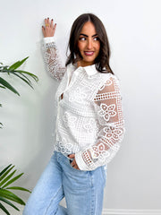 The Brianna - Broderie Anglaise Long Sleeve Shirt