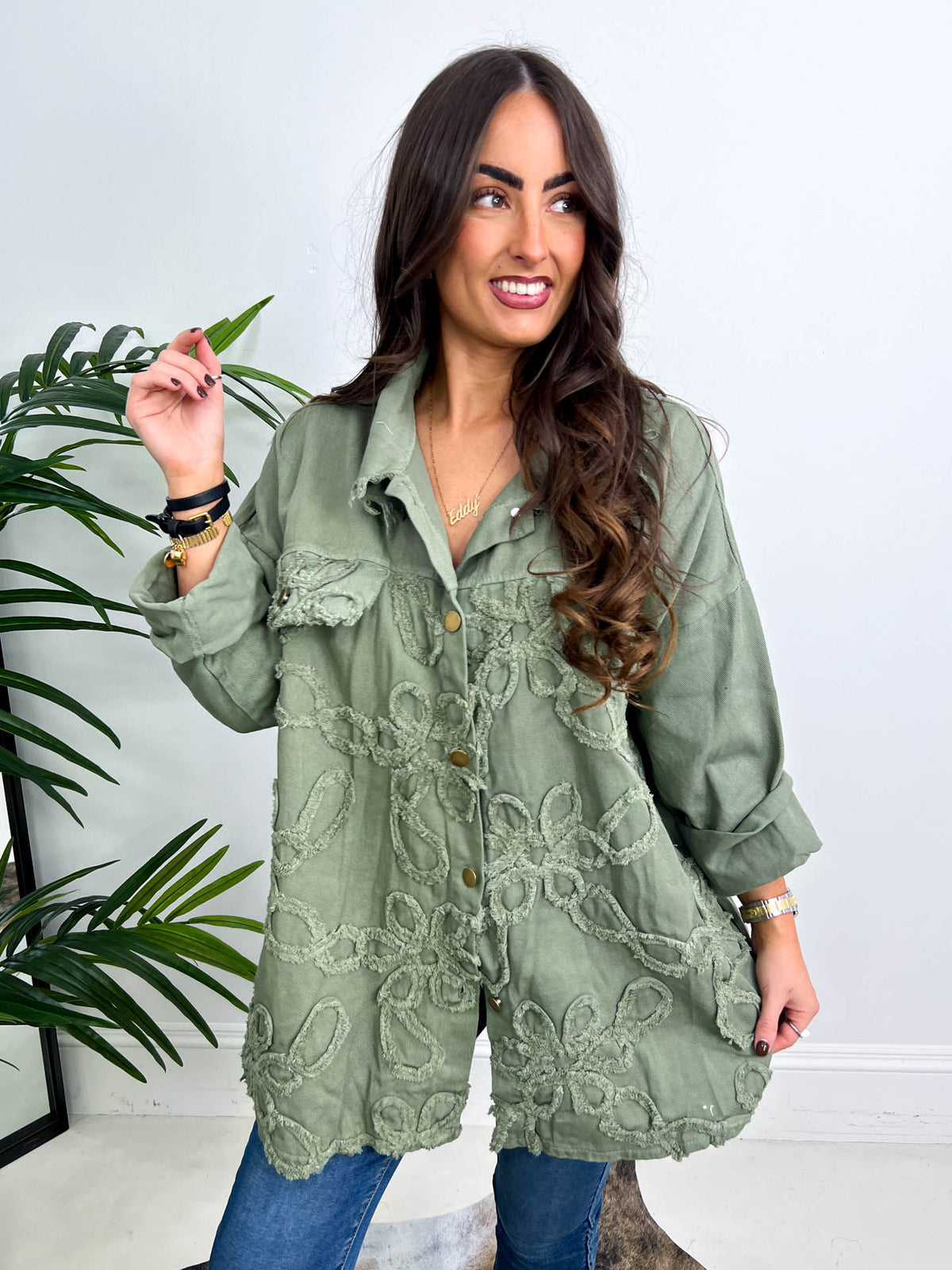 The Tiegan - Denim Floral Embroidered Shirt