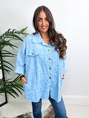 The Tiegan - Denim Floral Embroidered Shirt